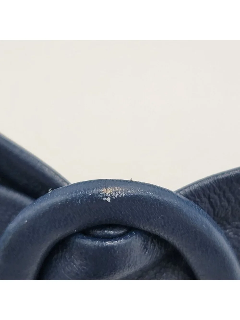 Vtg 50s Navy Blue  Leather Belt With Oval Knotted Buckle Design Adjustable Tie C